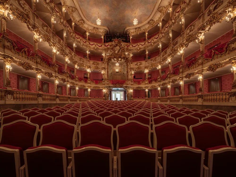 A close view of the Cuvilliés Theatre's carved and gilded Electoral box, facing the stage